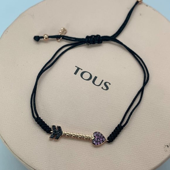 Tous San Valentín arrow Bracelet Rose Gold Vermeil with Gemstones and black Cord - Picture 5 of 8